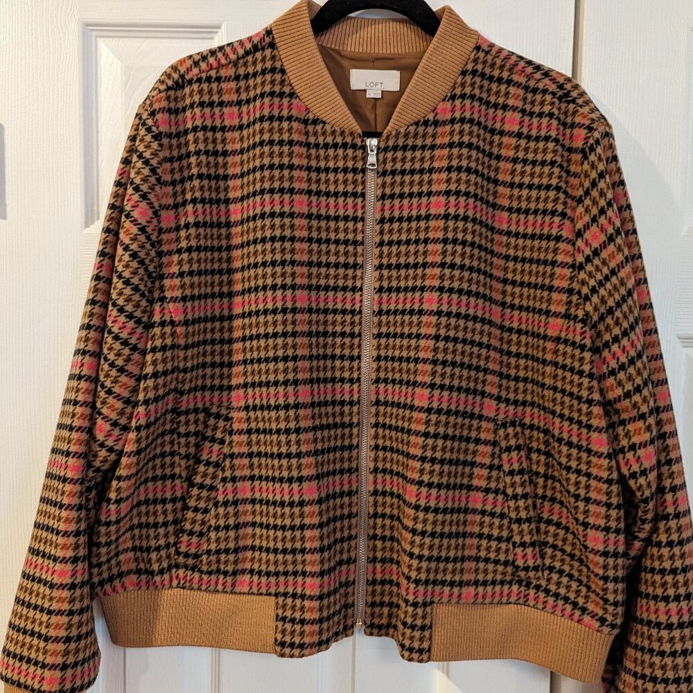 EUC LOFT Plaid Bomber Jacket, XL